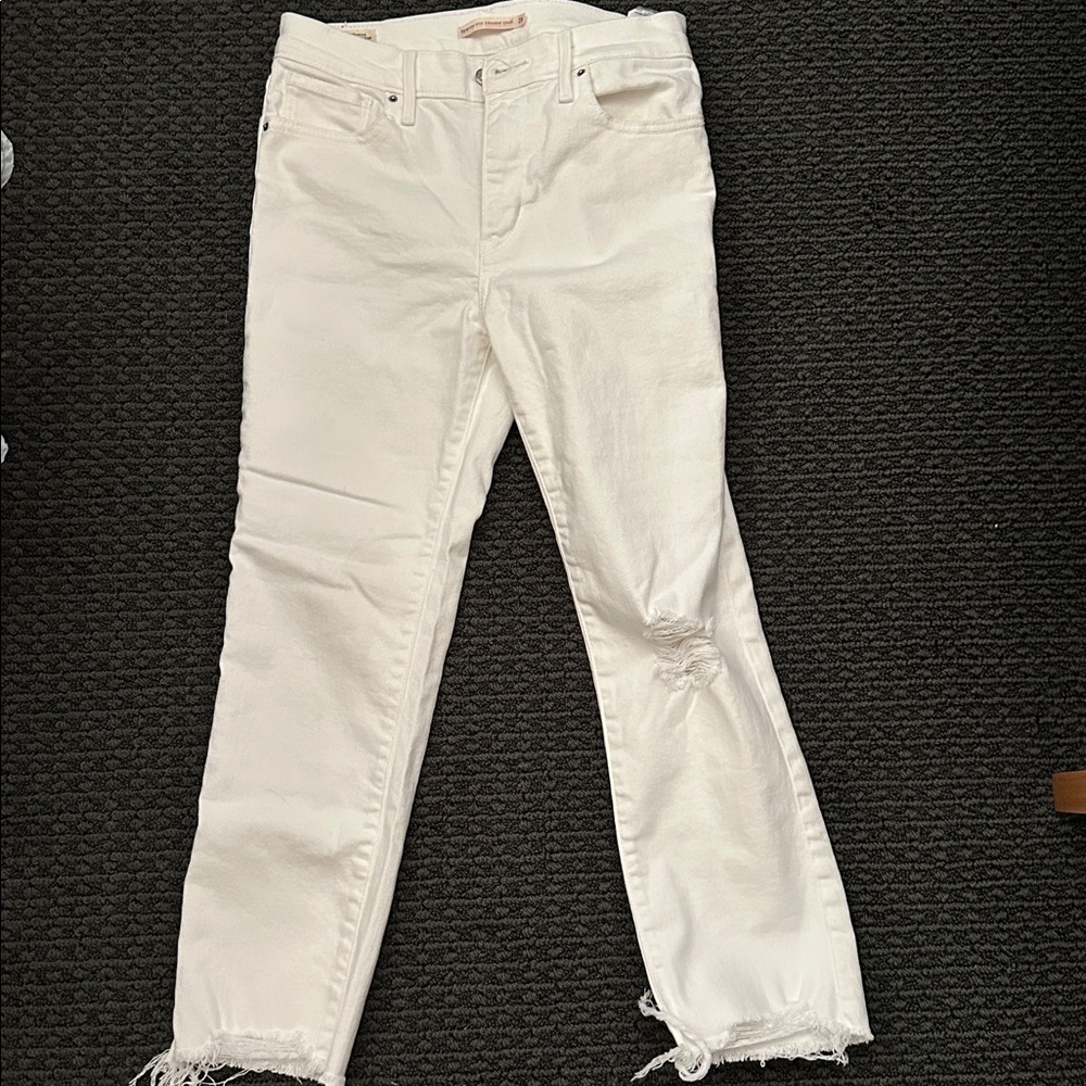 Levi's 724 white high rise straight distressed Crop Jeans with stretch
